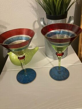 Colorful Hand-Painted Martini Glasses - Red, Blue & Green